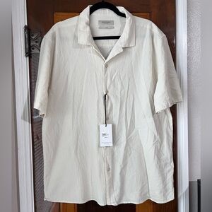 Cream Casual Button Down Shirt Lightweight Classic Collar
